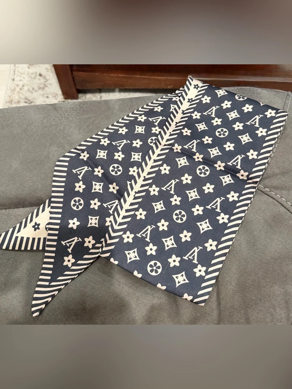 Luxury Navy and White Monogram Scarf - Designer-Inspired Women’s Accessory